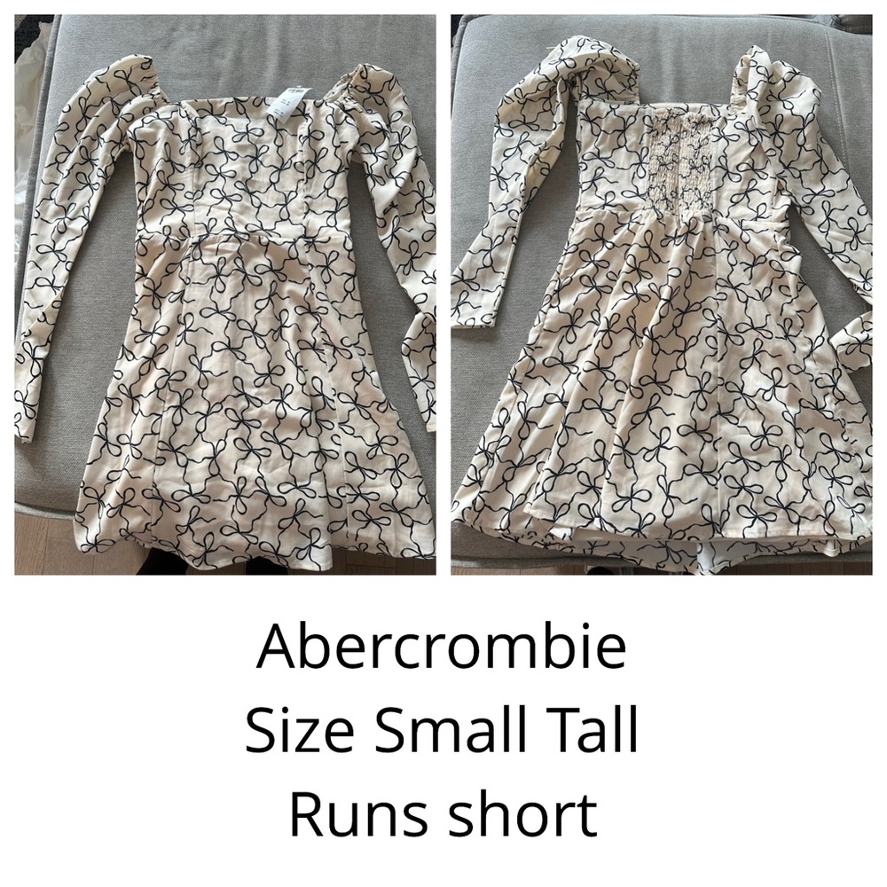 Abercrombie & Fitch Cream Dress with Bow Pattern